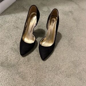 Black suede heels with gold Interior